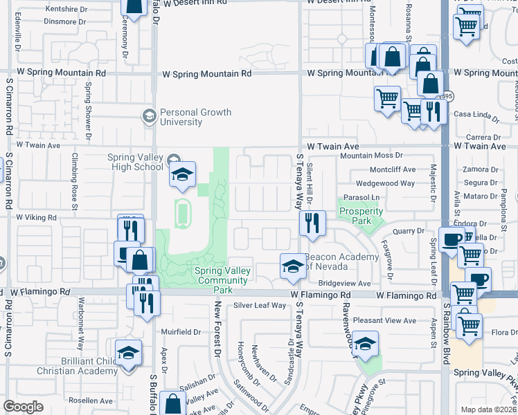 map of restaurants, bars, coffee shops, grocery stores, and more near 3869 Mapleview Court in Las Vegas
