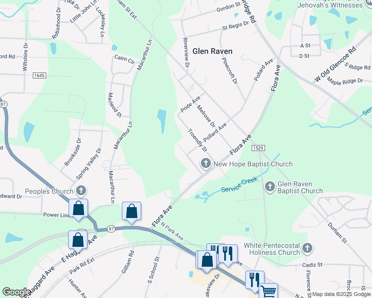 map of restaurants, bars, coffee shops, grocery stores, and more near 2207 Motley Street in Burlington