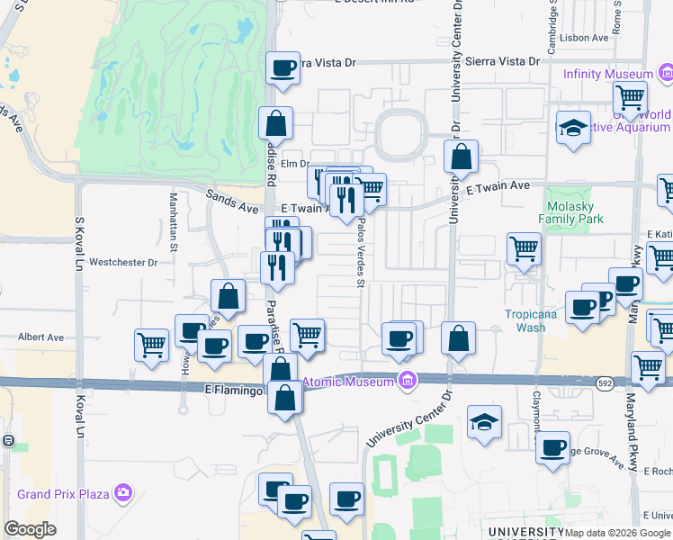 map of restaurants, bars, coffee shops, grocery stores, and more near 505 Kolson Circle in Las Vegas