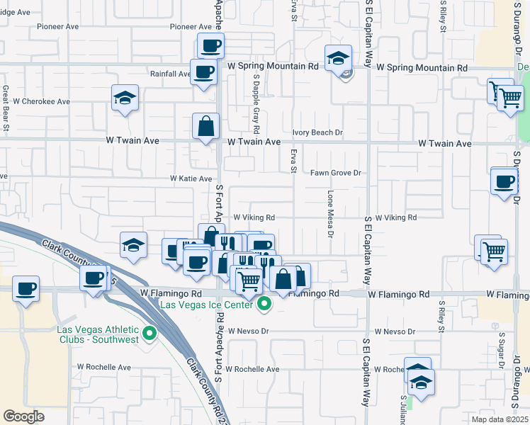 map of restaurants, bars, coffee shops, grocery stores, and more near 9272 West Viking Road in Las Vegas