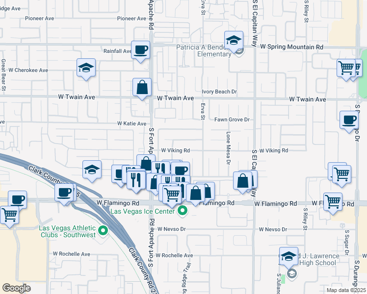 map of restaurants, bars, coffee shops, grocery stores, and more near 9272 West Viking Road in Las Vegas