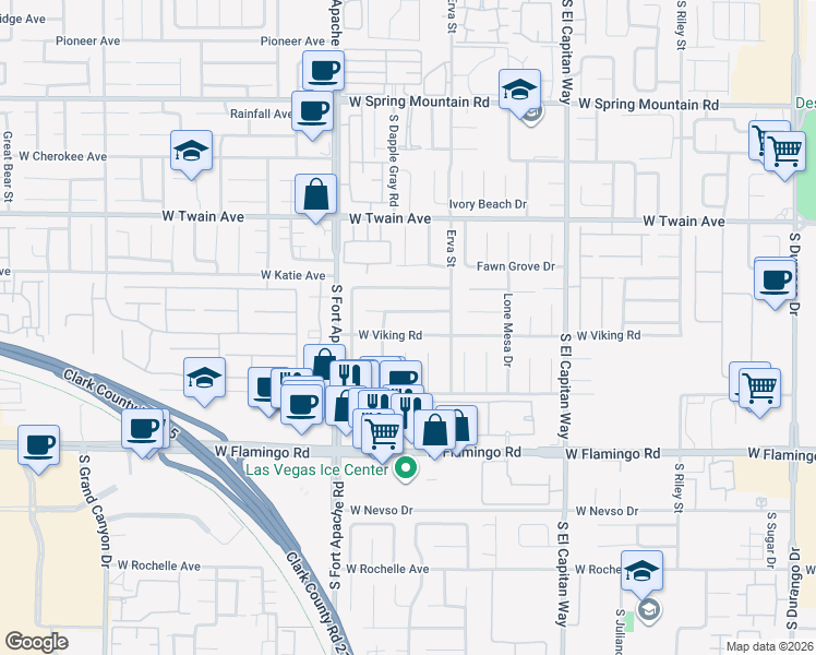 map of restaurants, bars, coffee shops, grocery stores, and more near 9287 West Viking Road in Las Vegas
