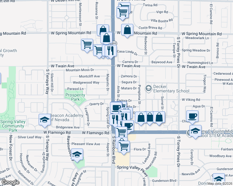 map of restaurants, bars, coffee shops, grocery stores, and more near 3888 Avila Street in Las Vegas