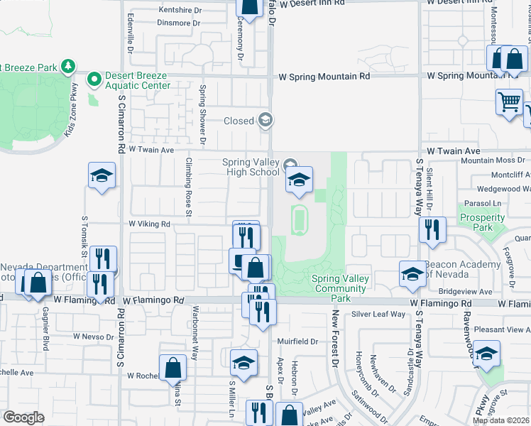 map of restaurants, bars, coffee shops, grocery stores, and more near 7835 Nookfield Drive in Las Vegas
