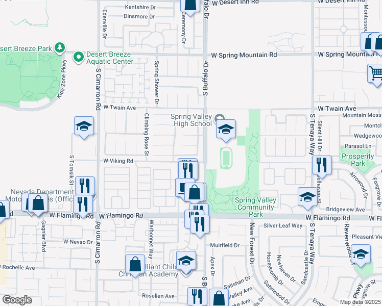 map of restaurants, bars, coffee shops, grocery stores, and more near 7835 Nookfield Drive in Las Vegas
