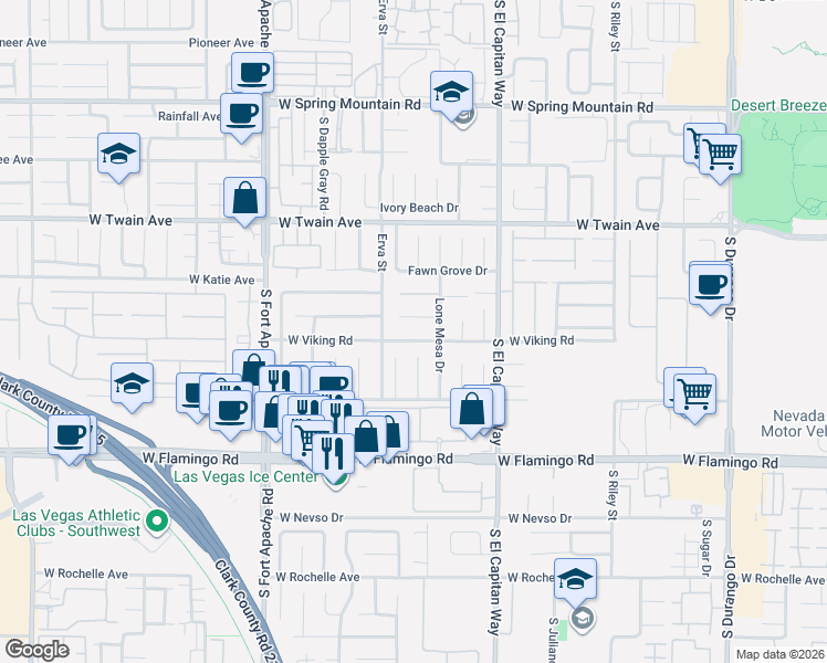 map of restaurants, bars, coffee shops, grocery stores, and more near 9161 West Viking Road in Las Vegas