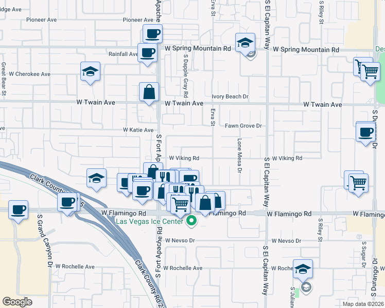 map of restaurants, bars, coffee shops, grocery stores, and more near 9287 West Viking Road in Las Vegas