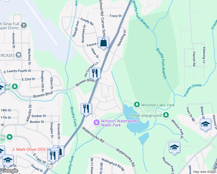 map of restaurants, bars, coffee shops, grocery stores, and more near 329 Lakeview Boulevard in Winston-Salem