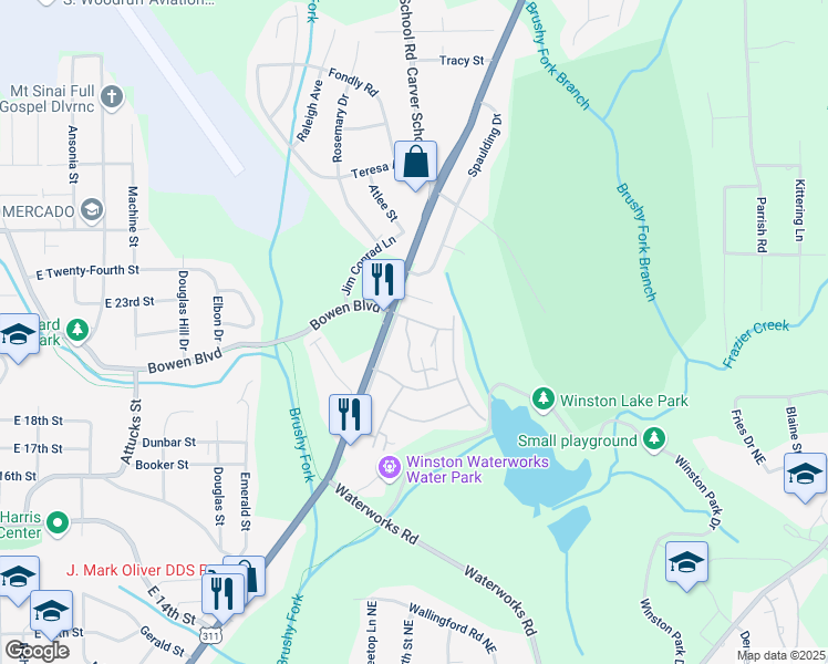 map of restaurants, bars, coffee shops, grocery stores, and more near 301 Walkertown Avenue in Winston-Salem