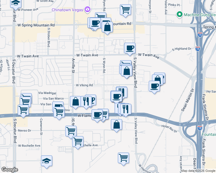 map of restaurants, bars, coffee shops, grocery stores, and more near 1 West Viking Road in Las Vegas