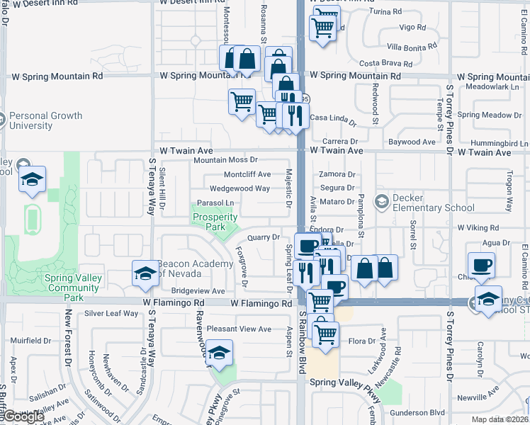 map of restaurants, bars, coffee shops, grocery stores, and more near 6990 Paddington Way in Las Vegas