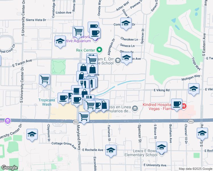 map of restaurants, bars, coffee shops, grocery stores, and more near 1455 East Katie Avenue in Las Vegas
