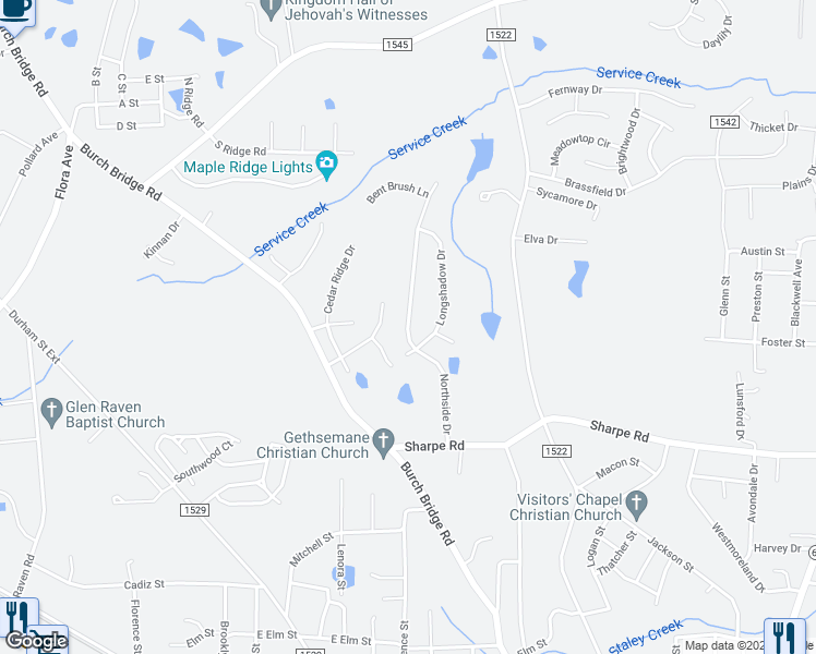 map of restaurants, bars, coffee shops, grocery stores, and more near Northside Drive in Burlington