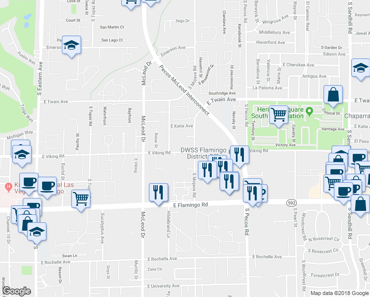 map of restaurants, bars, coffee shops, grocery stores, and more near 3935 South Mojave Road in Las Vegas