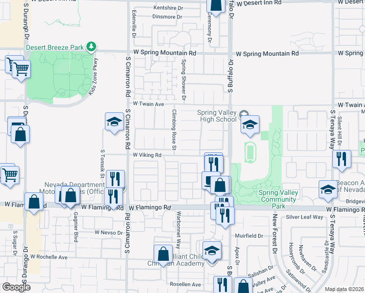 map of restaurants, bars, coffee shops, grocery stores, and more near 7959 Nookfield Drive in Las Vegas