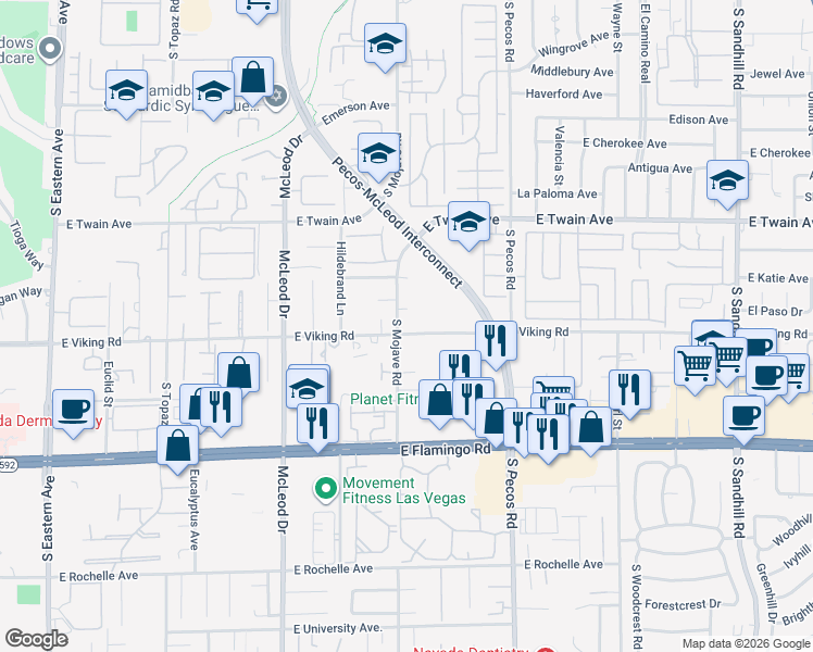 map of restaurants, bars, coffee shops, grocery stores, and more near 3935 South Mojave Road in Las Vegas