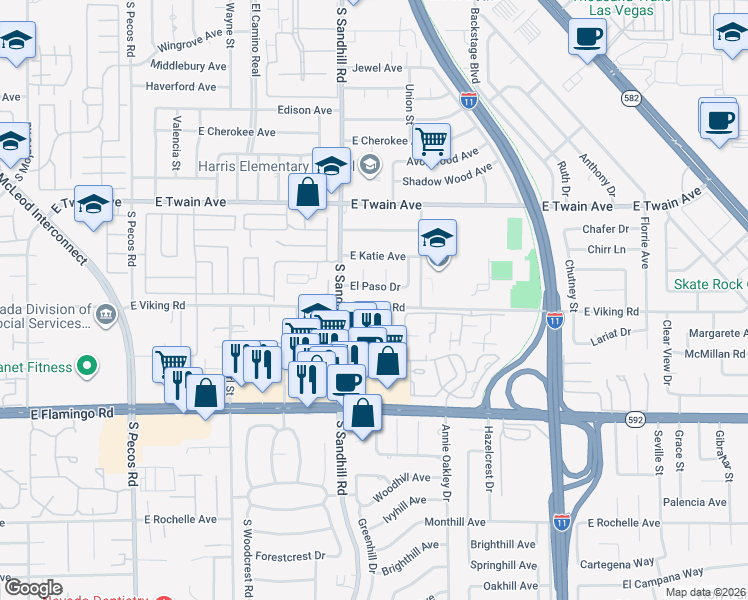 map of restaurants, bars, coffee shops, grocery stores, and more near 3870 East Viking Road in Las Vegas
