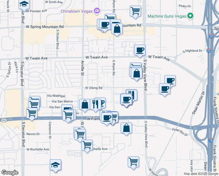 map of restaurants, bars, coffee shops, grocery stores, and more near 4151 West Viking Road in Las Vegas