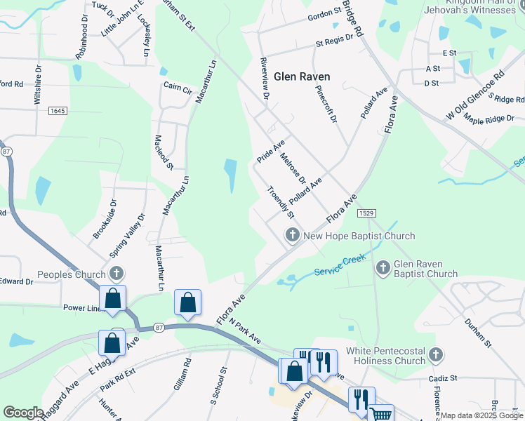 map of restaurants, bars, coffee shops, grocery stores, and more near 2215 Motley Street in Burlington