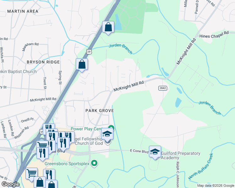 map of restaurants, bars, coffee shops, grocery stores, and more near 2712 Sixteenth Street in Greensboro