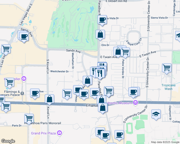 map of restaurants, bars, coffee shops, grocery stores, and more near 3800 Howard Hughes Parkway in Las Vegas