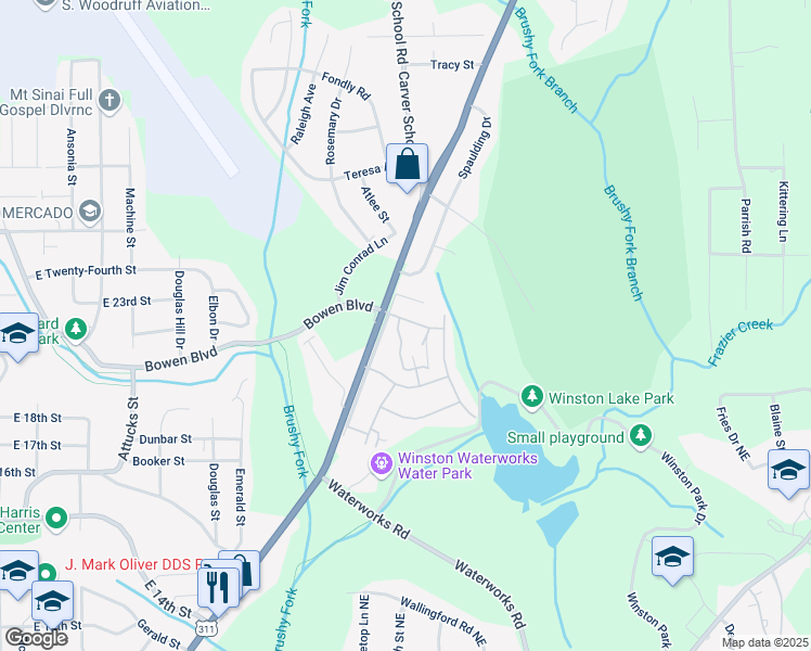 map of restaurants, bars, coffee shops, grocery stores, and more near 301 Walkertown Avenue in Winston-Salem