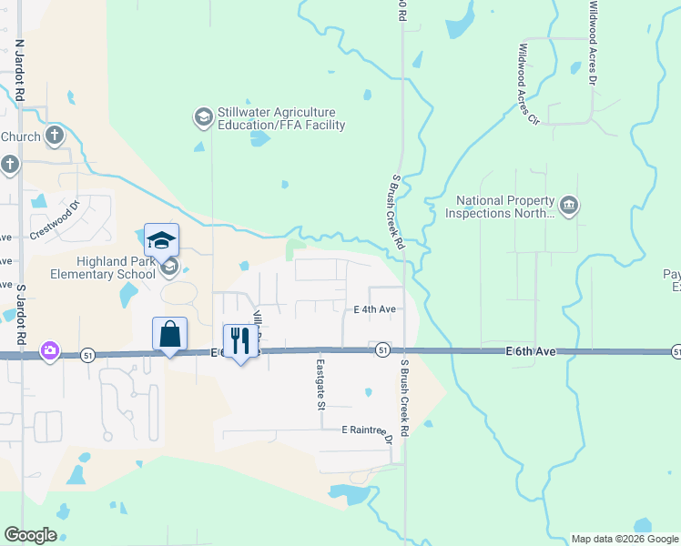 map of restaurants, bars, coffee shops, grocery stores, and more near 3124 East 4th Avenue in Stillwater
