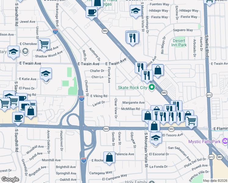map of restaurants, bars, coffee shops, grocery stores, and more near 3881 Casa Colorado Avenue in Las Vegas