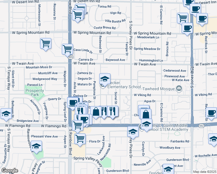 map of restaurants, bars, coffee shops, grocery stores, and more near 3850 Redwood Street in Las Vegas