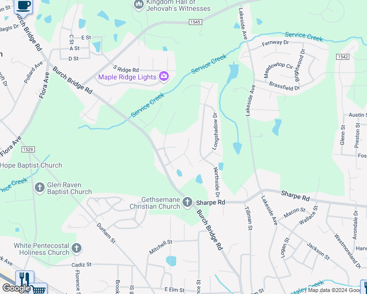 map of restaurants, bars, coffee shops, grocery stores, and more near 1033 Bridgewater Drive in Burlington