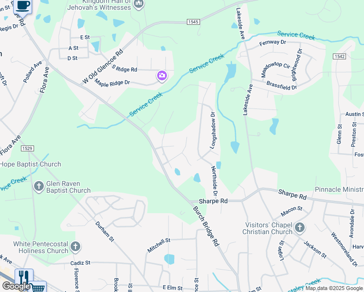 map of restaurants, bars, coffee shops, grocery stores, and more near 1033 Bridgewater Drive in Burlington