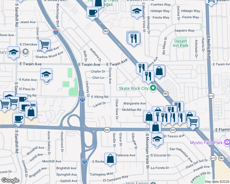 map of restaurants, bars, coffee shops, grocery stores, and more near 3881 Casa Colorado Avenue in Las Vegas