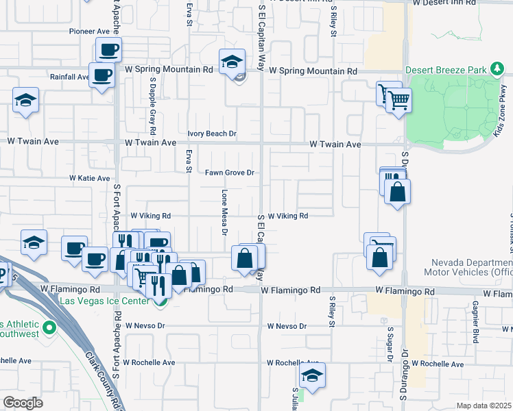 map of restaurants, bars, coffee shops, grocery stores, and more near 9021 West Viking Road in Las Vegas
