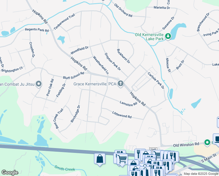 map of restaurants, bars, coffee shops, grocery stores, and more near 234 Christi Lane in Kernersville