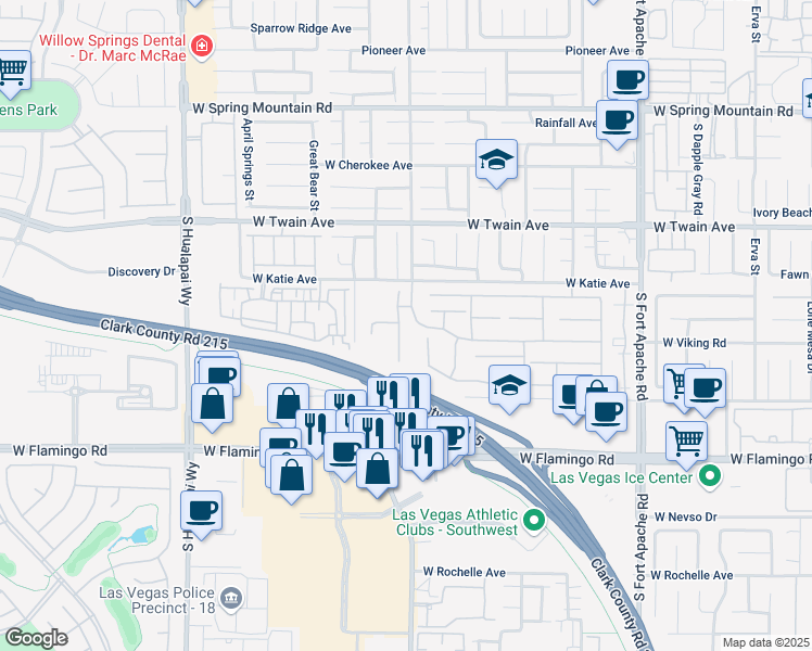 map of restaurants, bars, coffee shops, grocery stores, and more near 3942 Tropical Vine Street in Las Vegas
