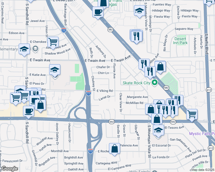map of restaurants, bars, coffee shops, grocery stores, and more near 4325 East Viking Road in Las Vegas