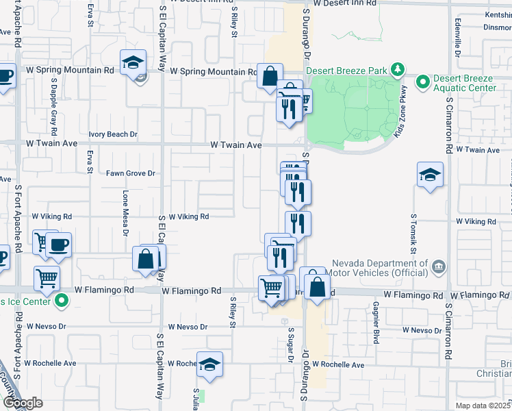 map of restaurants, bars, coffee shops, grocery stores, and more near 3899 Ruskin Street in Las Vegas