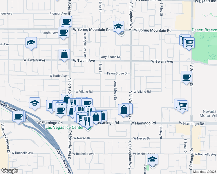 map of restaurants, bars, coffee shops, grocery stores, and more near 9161 West Viking Road in Las Vegas