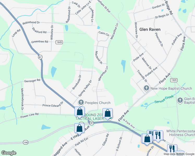 map of restaurants, bars, coffee shops, grocery stores, and more near 414 Macarthur Lane in Burlington