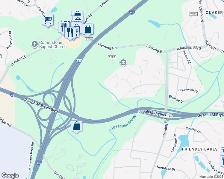 map of restaurants, bars, coffee shops, grocery stores, and more near 4820 Clarkson Road in Greensboro