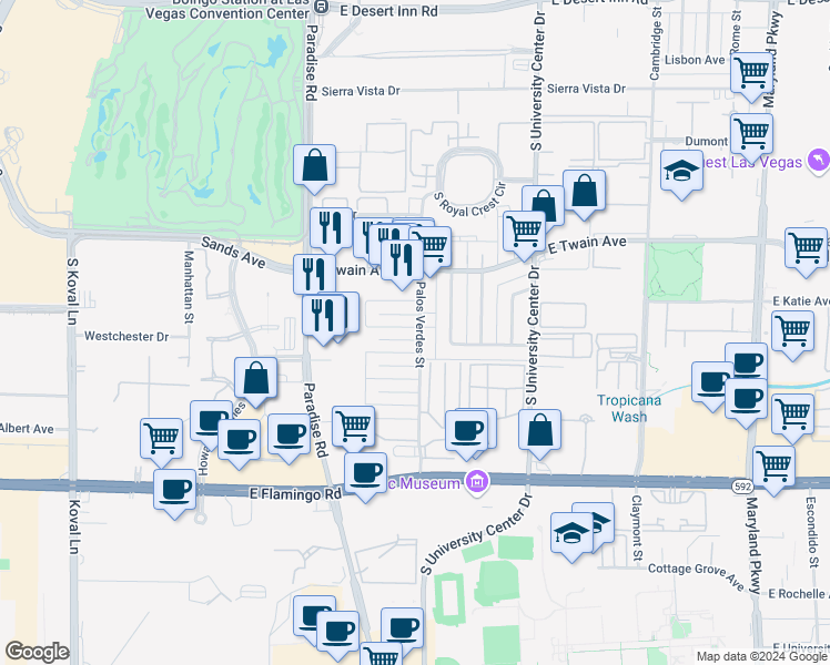map of restaurants, bars, coffee shops, grocery stores, and more near 538 Kolson Circle in Las Vegas