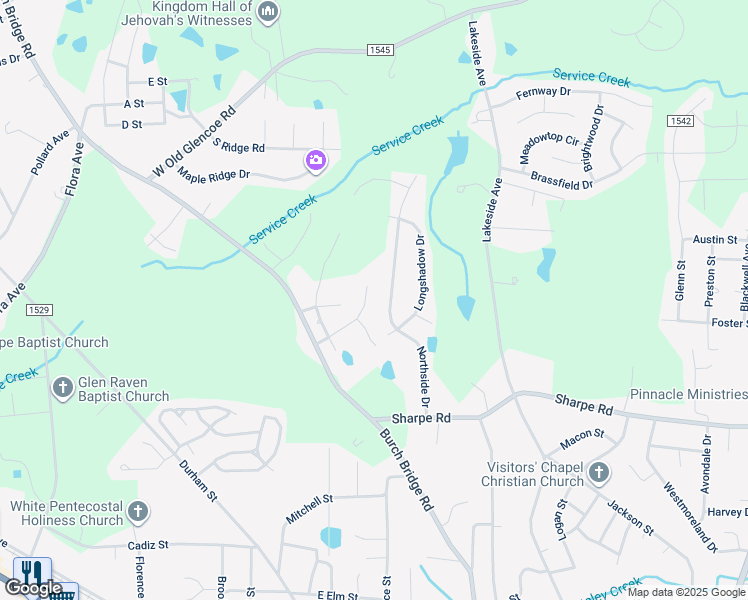 map of restaurants, bars, coffee shops, grocery stores, and more near 1024 Bridgewater Drive in Burlington