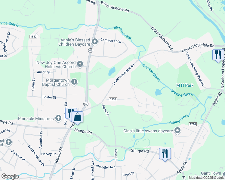 map of restaurants, bars, coffee shops, grocery stores, and more near 1741 Lower Hopedale Road in Burlington
