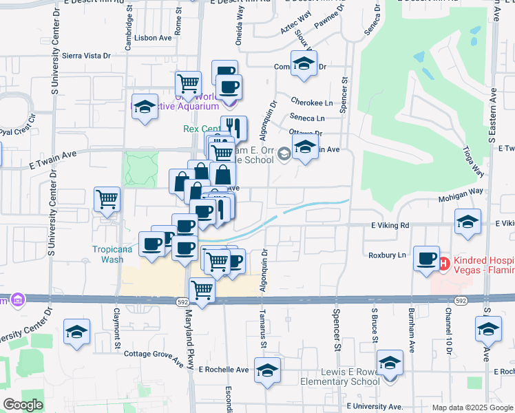 map of restaurants, bars, coffee shops, grocery stores, and more near 1455 East Katie Avenue in Las Vegas