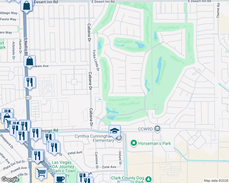 map of restaurants, bars, coffee shops, grocery stores, and more near 3835 Waynesvill Street in Las Vegas