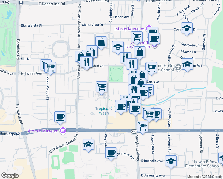 map of restaurants, bars, coffee shops, grocery stores, and more near 1004 East Katie Avenue in Las Vegas
