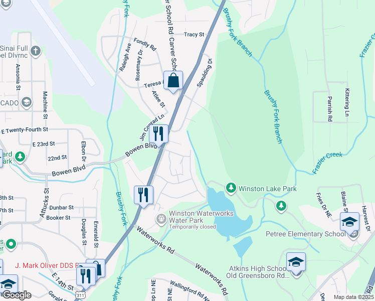 map of restaurants, bars, coffee shops, grocery stores, and more near 410 Lakeview Boulevard in Winston-Salem