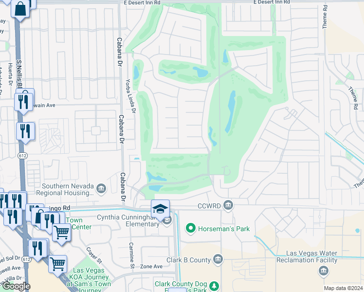 map of restaurants, bars, coffee shops, grocery stores, and more near 3878 Greenfield Lakes Street in Las Vegas