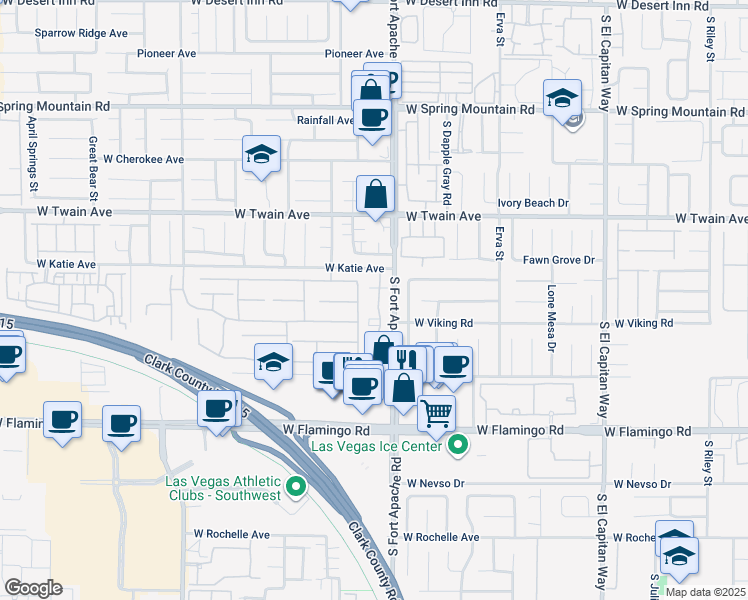 map of restaurants, bars, coffee shops, grocery stores, and more near 3859 Starfield Lane in Las Vegas