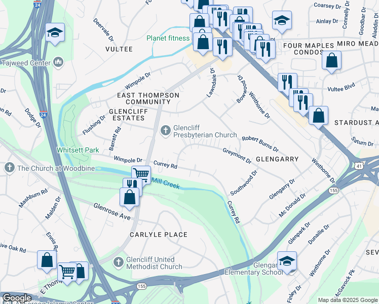 map of restaurants, bars, coffee shops, grocery stores, and more near 707 Greymont Drive in Nashville